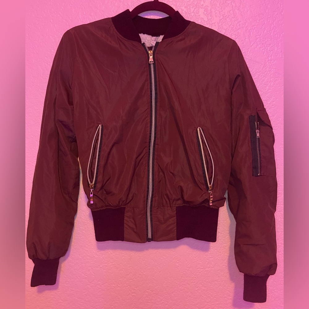 Old Navy Burgundy Bomber Jacket with Sherpa Lining